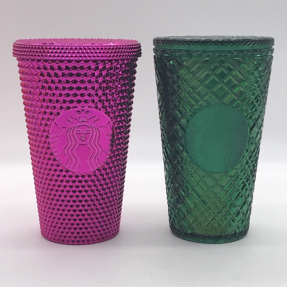 Starbucks Grande 16oz Lot‎ Of 2 Emerald Green Jeweled And Sangria Berry Tumblers